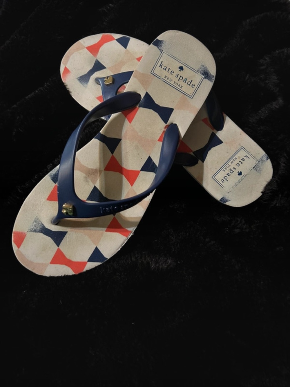 kate spade Navy Red Cream Geometric Flip Flops👁️
